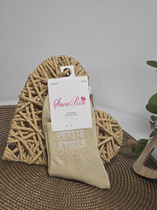 PETITE ETOILE - Chaussette à Paillette Enfant  Beige