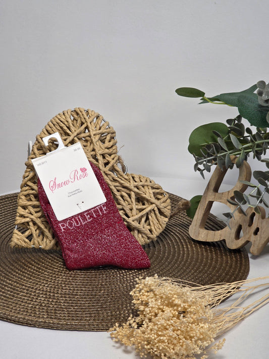 POULETTE - Chaussette à Paillette Enfant  Rouge Foncé