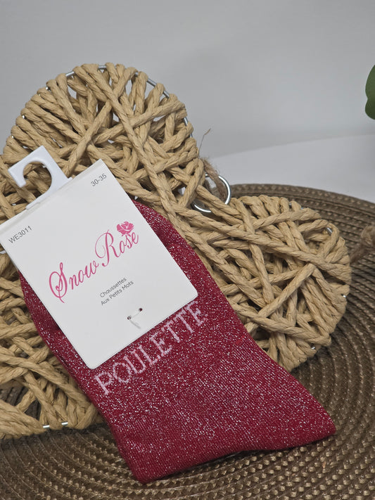POULETTE - Chaussette à Paillette Enfant  Rouge Foncé
