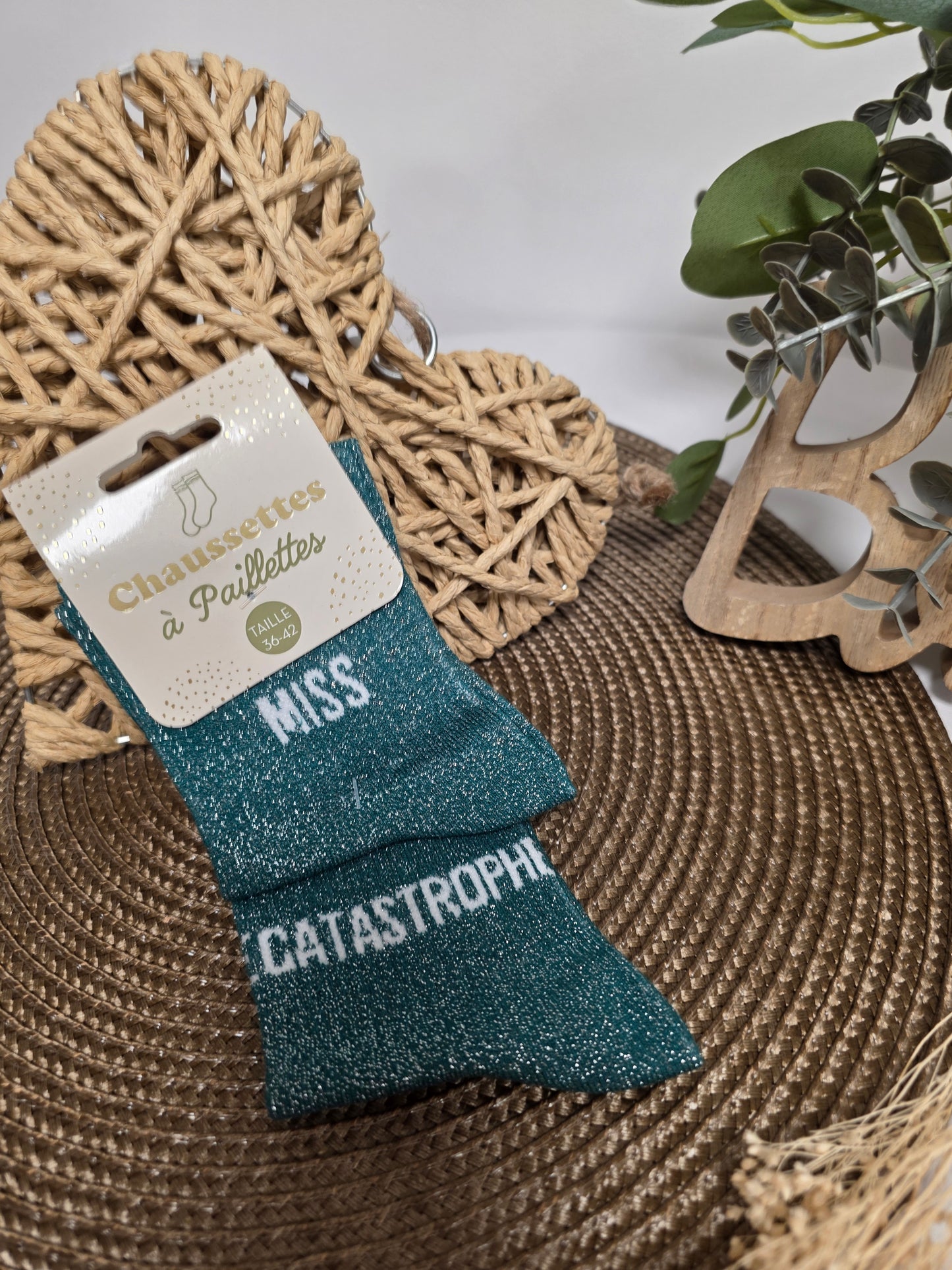 MISS CATASTROPHE - Chaussette à Paillette Duo Bleu Canard