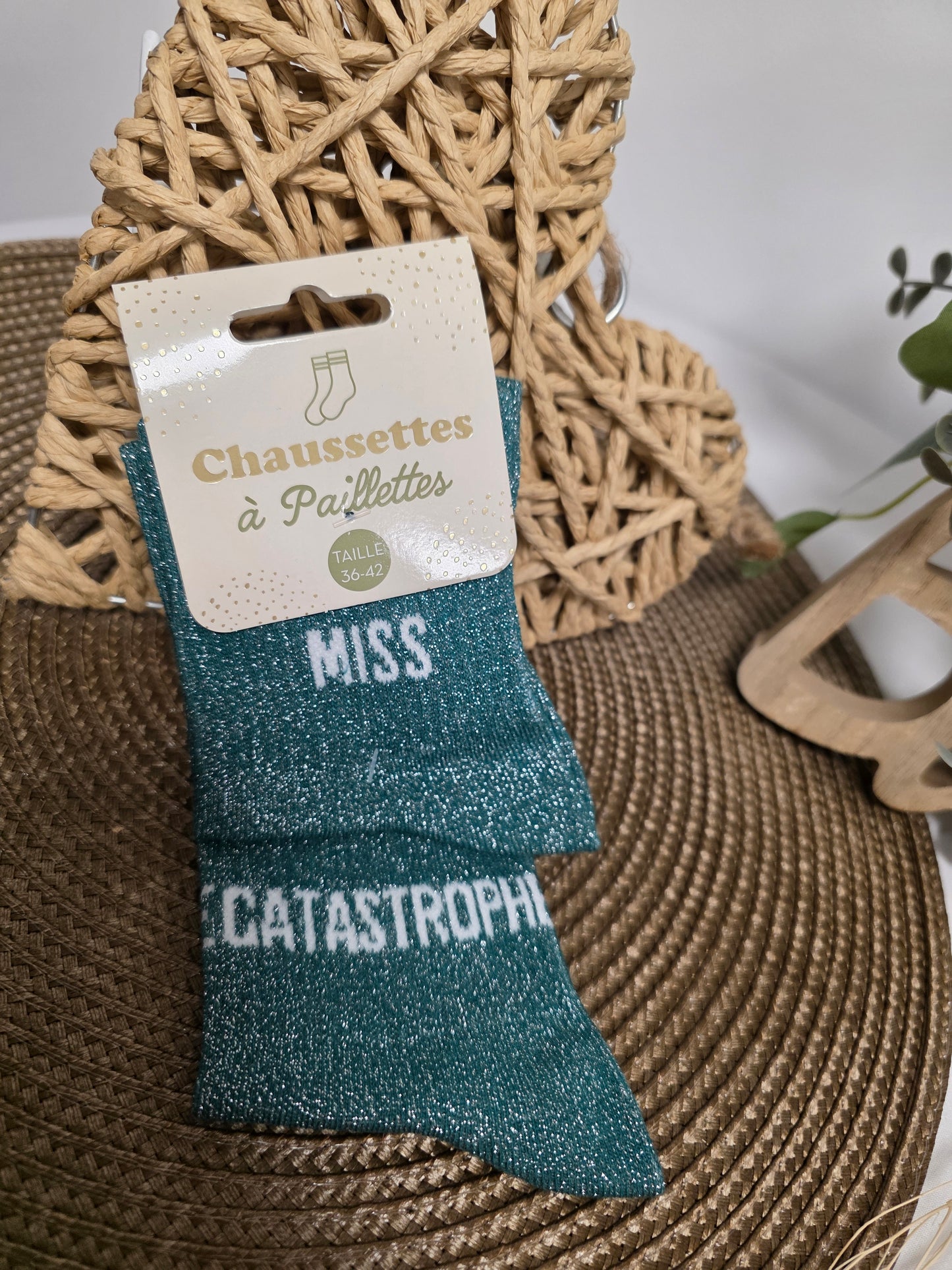 MISS CATASTROPHE - Chaussette à Paillette Duo Bleu Canard