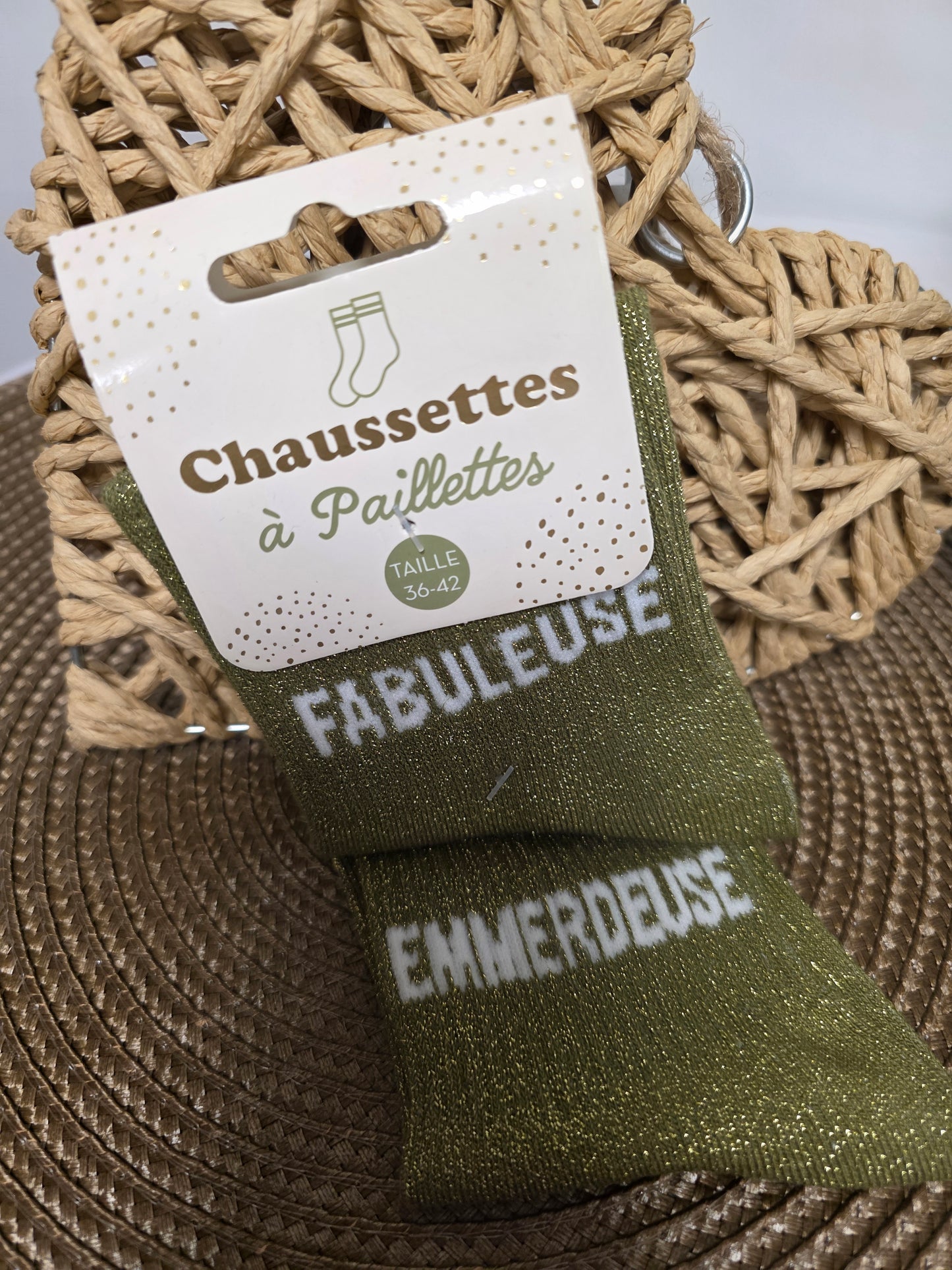 FABULEUSE EMMERDEUSE - Chaussette à Paillette Duo  Kaki