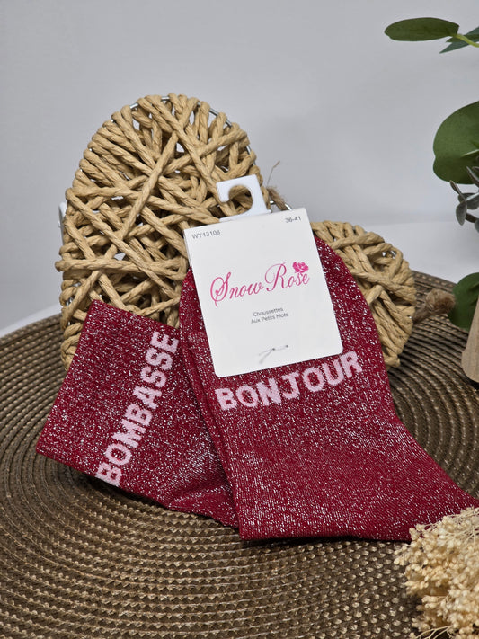 BONJOUR BOMBASSE - Chaussette à Paillette Duo  Bordeaux