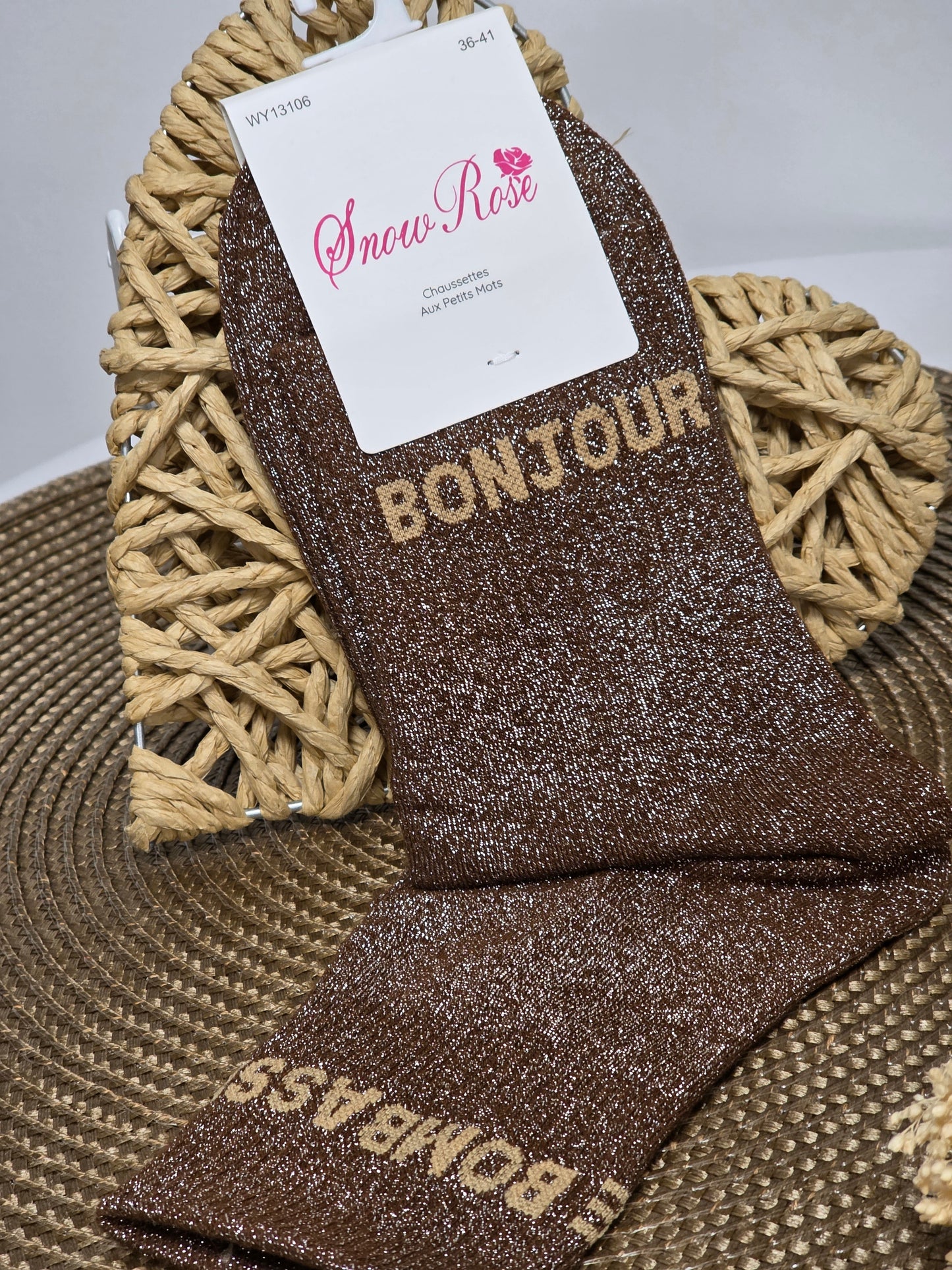 BONJOUR BOMBASSE - Chaussette à Paillette Duo  Marron