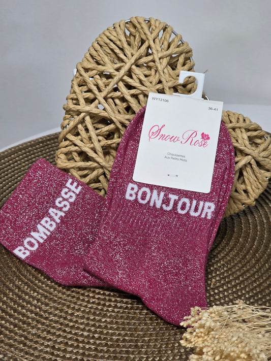 BONJOUR BOMBASSE - Chaussette à Paillette Duo  Rouge Grenat