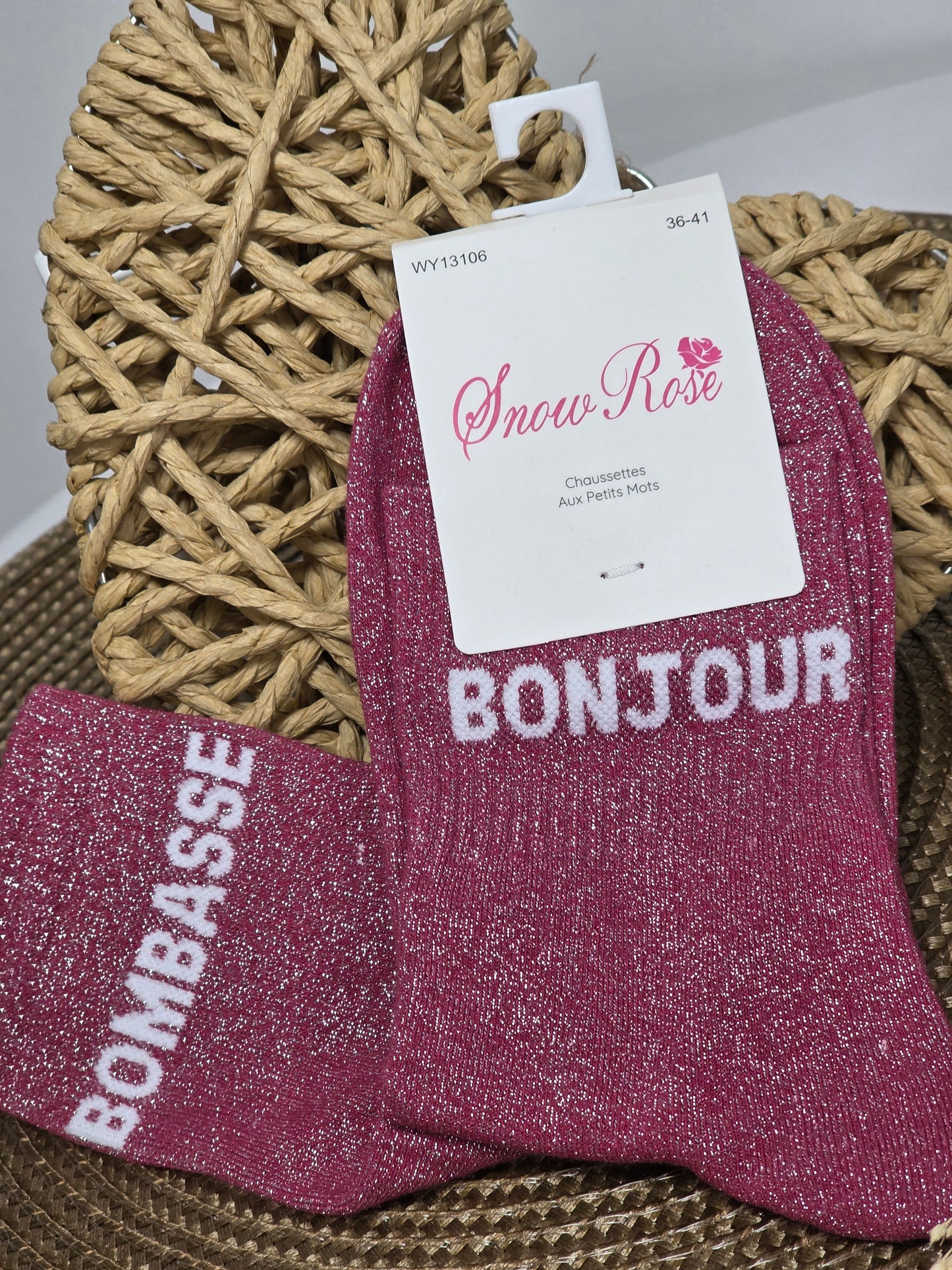 BONJOUR BOMBASSE - Chaussette à Paillette Duo  Rouge Grenat
