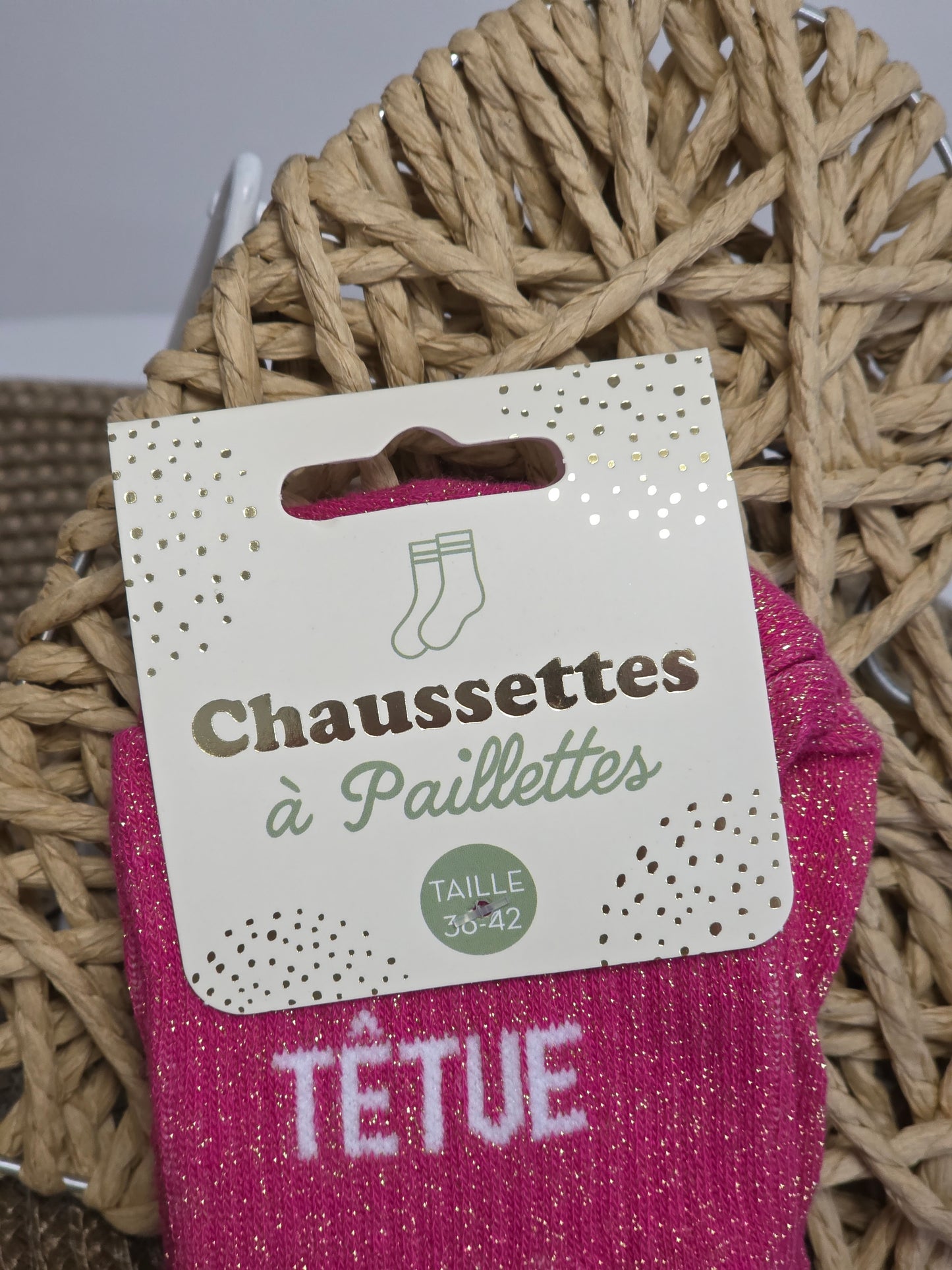 TETUE - Chaussette à Paillette Rose