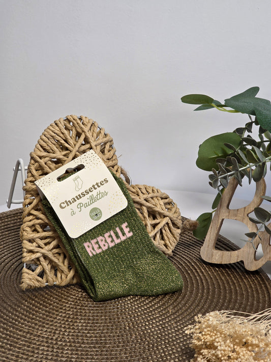 REBELLE - Chaussette à Paillette Kaki