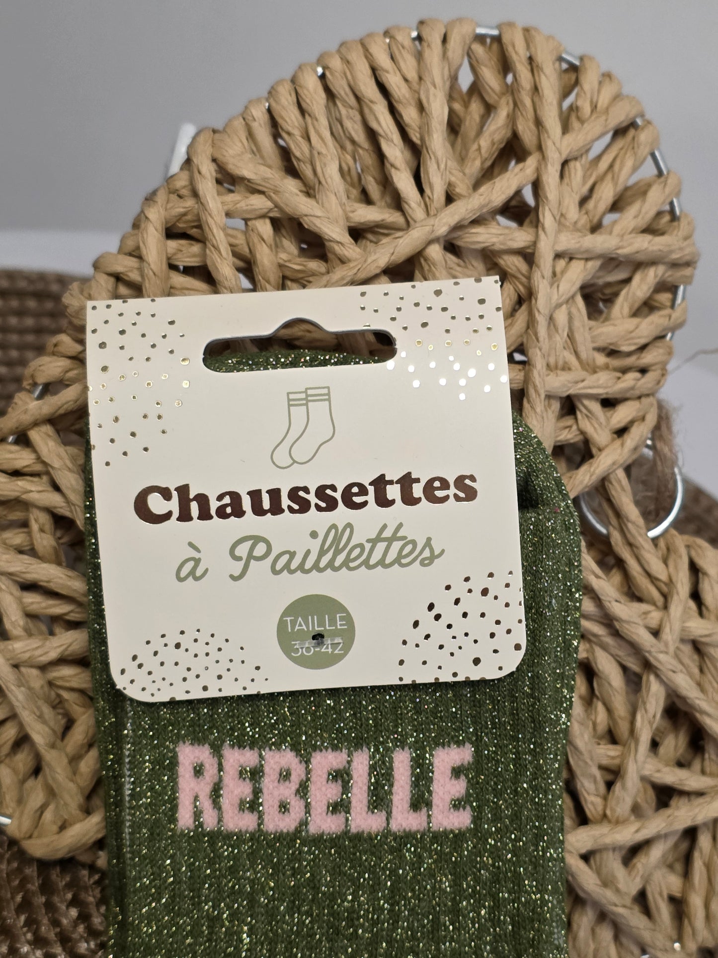 REBELLE - Chaussette à Paillette Kaki