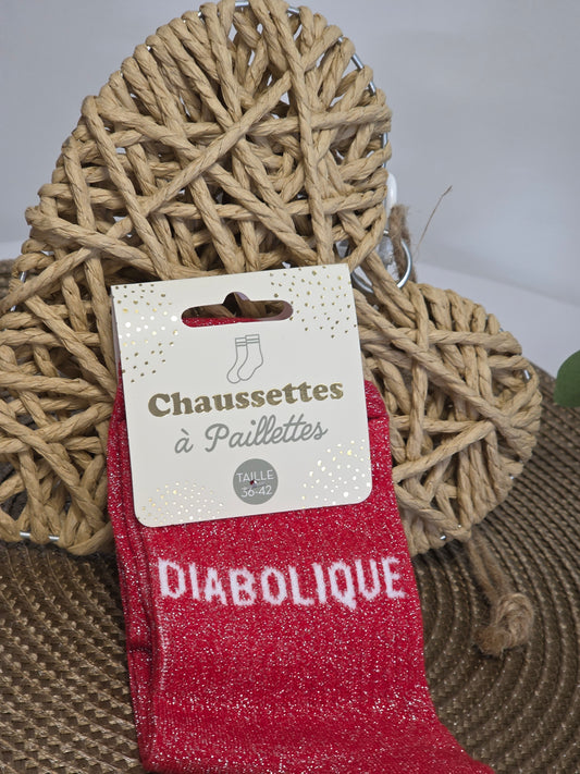 DIABOLIQUE - Chaussette à Paillette  Rouge