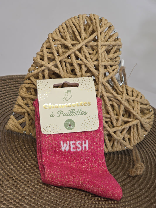 WESH - Chaussette à Paillette  Rose