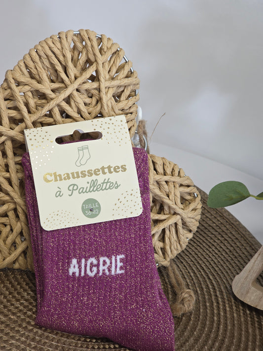 AIGRIE - Chaussette à Paillette  VIOLET