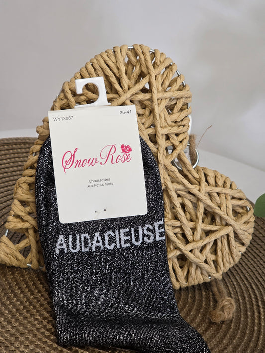 AUDACIEUSE- Chaussette à Paillette  Noir
