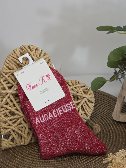 AUDACIEUSE- Chaussette à Paillette  Rouge