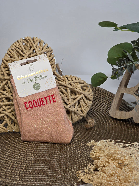 COQUETTE - Chaussette à Paillette  Pêche
