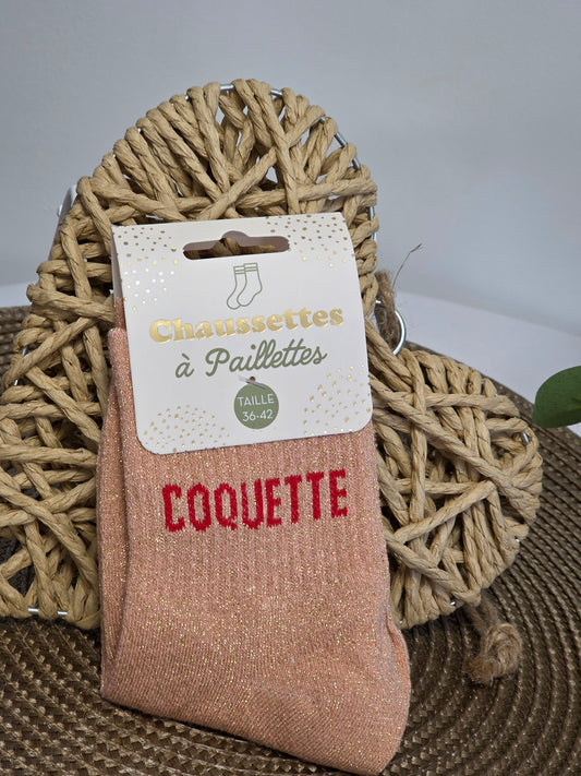 COQUETTE - Chaussette à Paillette  Pêche