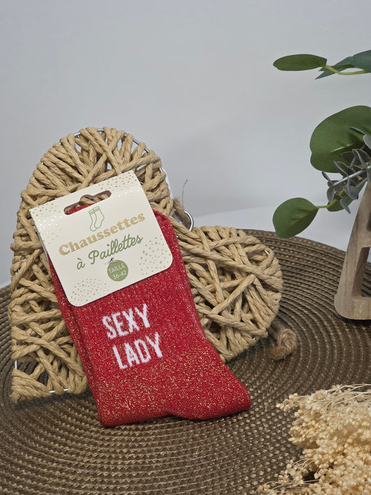 SEXY LADY - Chaussette à Paillette  Rouge