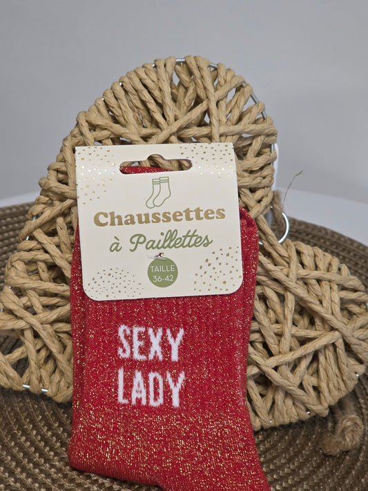 SEXY LADY - Chaussette à Paillette  Rouge