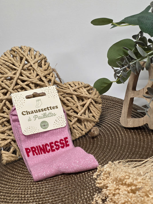 PRINCESSE - Chaussette à Paillette  Rose