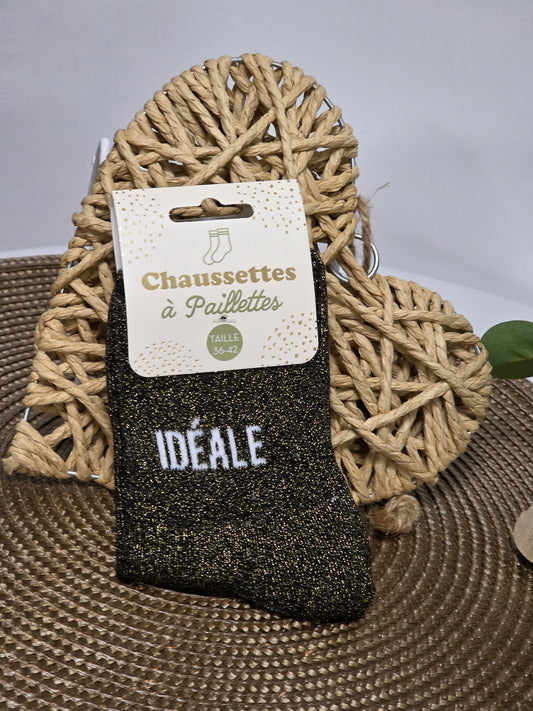 IDEALE - Chaussette à Paillette  Noir