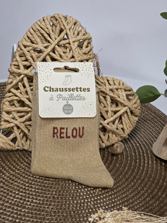 RELOU - Chaussette à Paillette  Camel