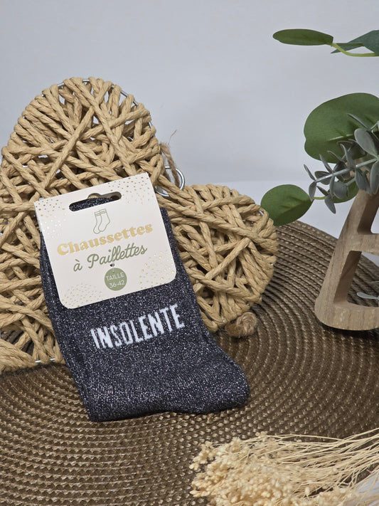 INSOLENTE - Chaussette à Paillette  Noir