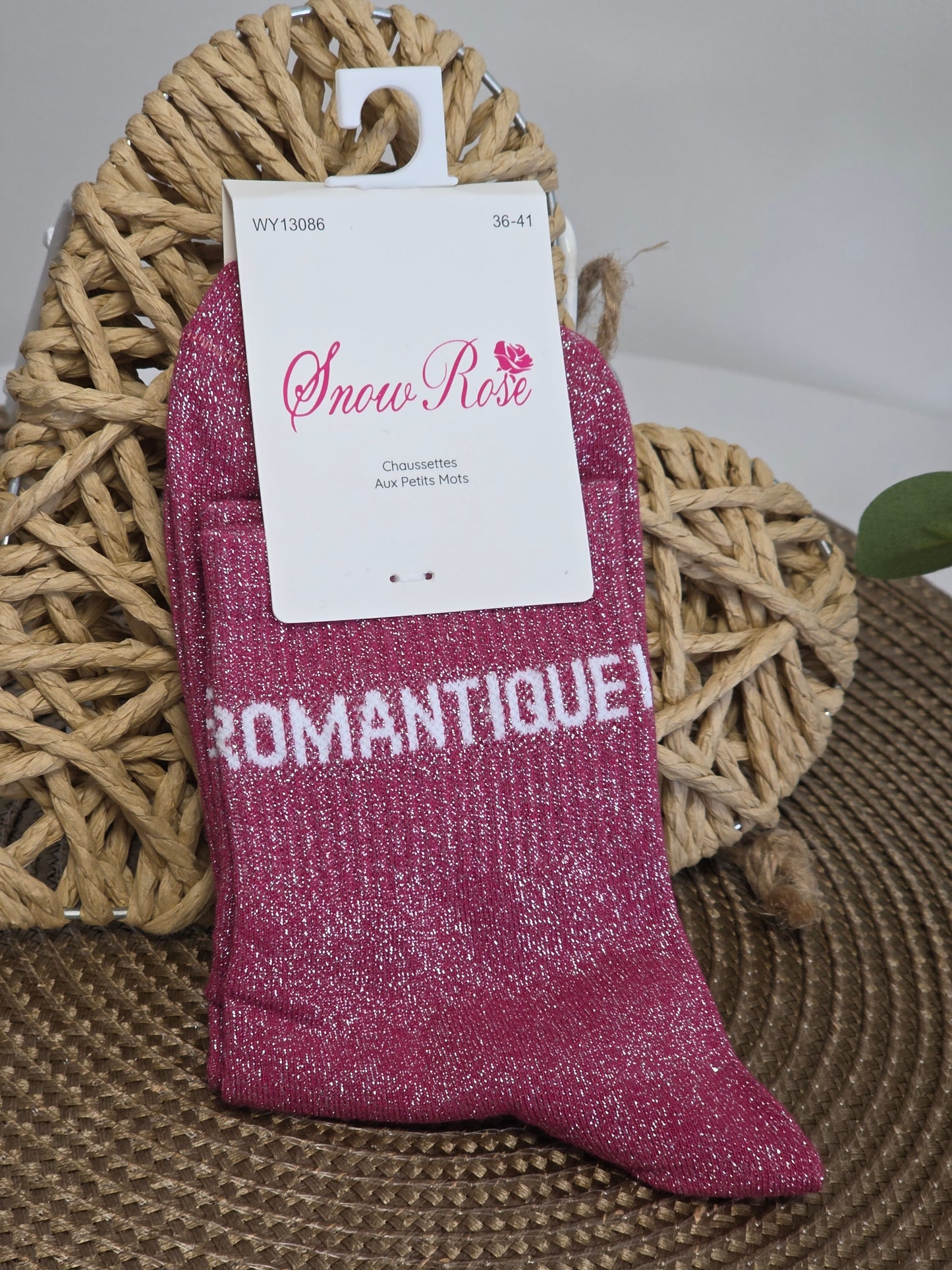 ROMANTIQUE - Chaussette à Paillette  Rouge Grenat