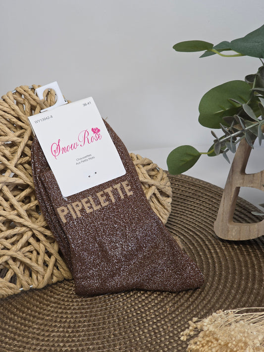 PIPELETTE - Chaussette à Paillette  Marron