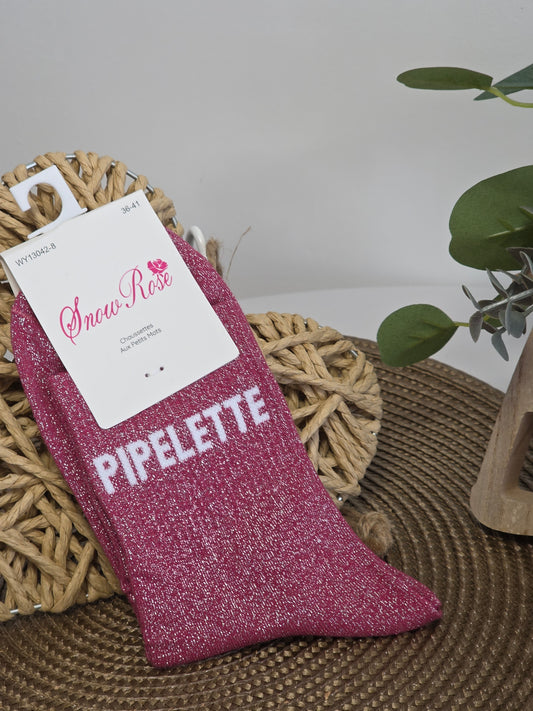 PIPELETTE - Chaussette à Paillette  Rouge Grenat