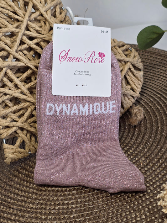 DYNAMIQUE - Chaussette à Paillette  Vieux Rose