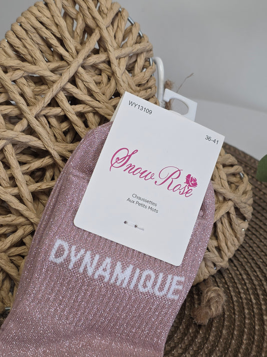 DYNAMIQUE - Chaussette à Paillette  Vieux Rose