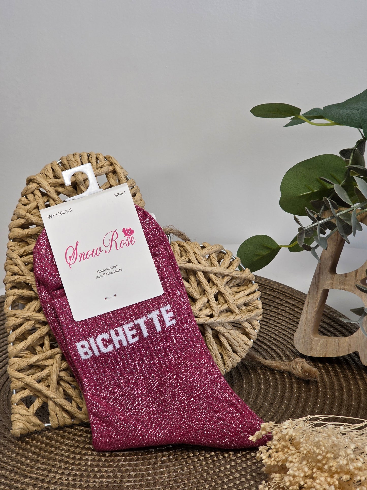 BICHETTE - Chaussette à Paillette  Rouge Grenat