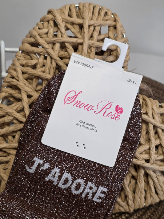 J'ADORE - Chaussette à Paillette  Marron