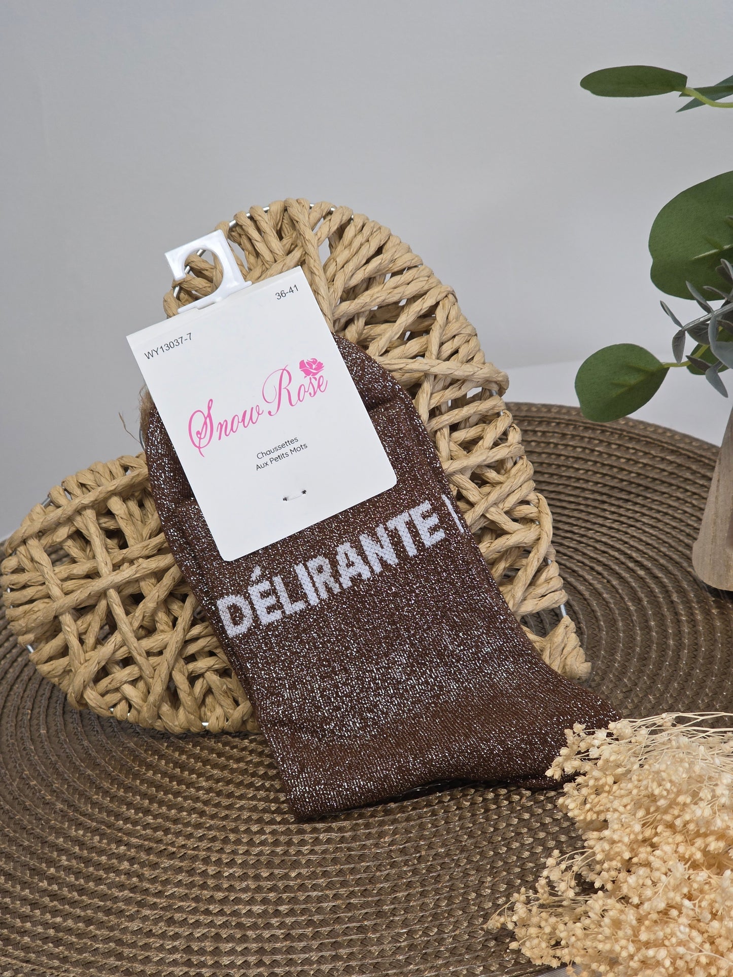 DELIRANTE - Chaussette à Paillette  Marron