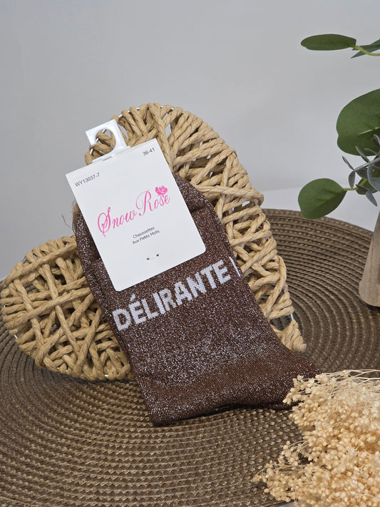 DELIRANTE - Chaussette à Paillette  Marron