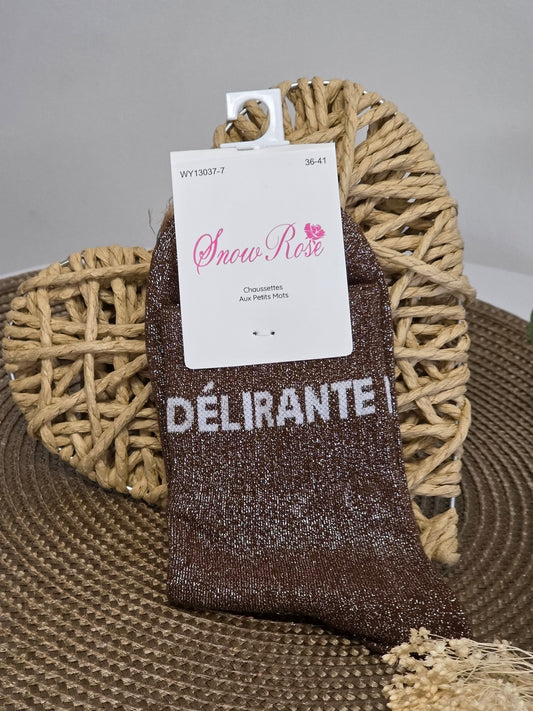 DELIRANTE - Chaussette à Paillette  Marron