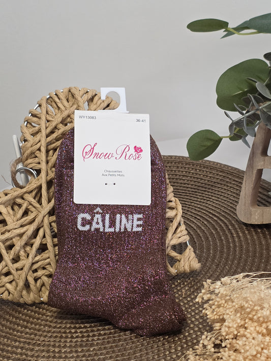 CALINE - Chaussette à Paillette  Marron