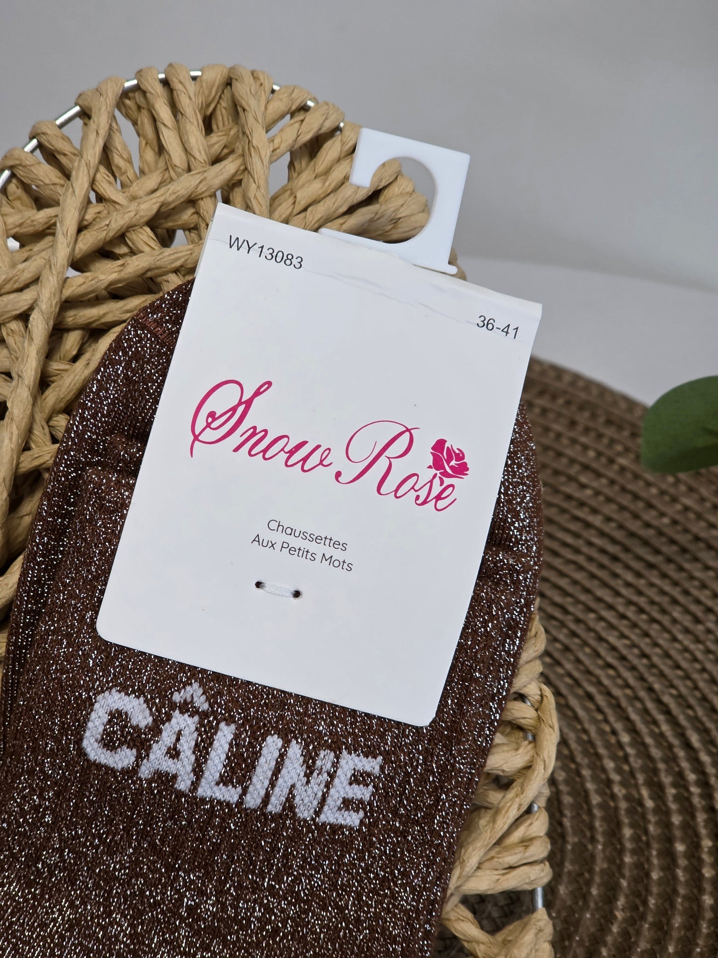 CALINE - Chaussette à Paillette  Marron