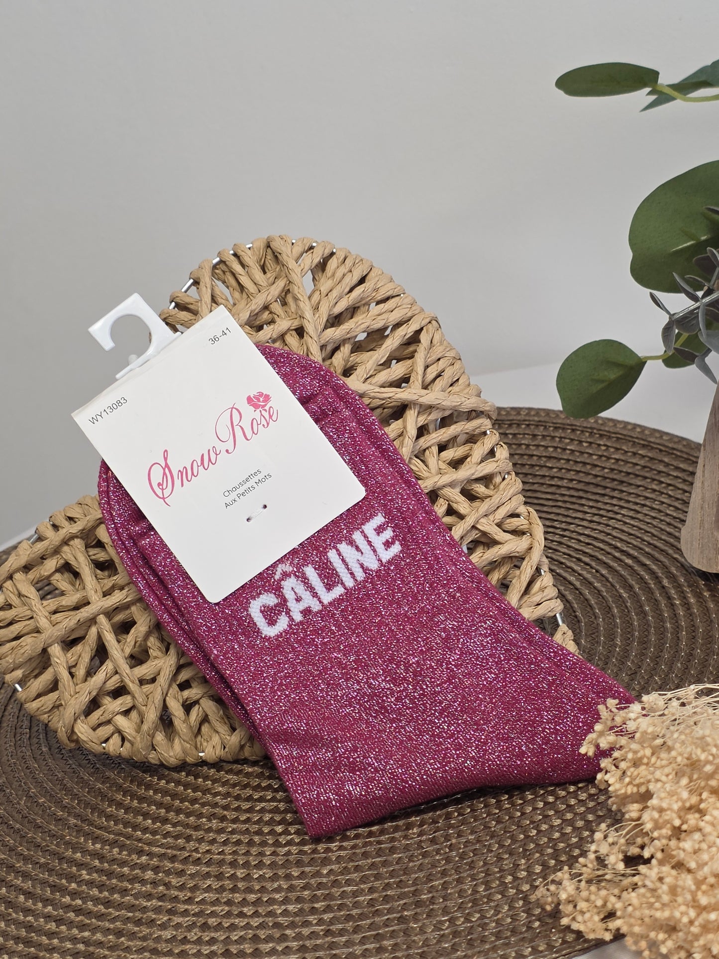 CALINE - Chaussette à Paillette  Rouge Grenat