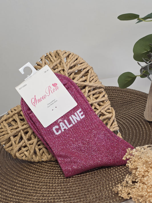 CALINE - Chaussette à Paillette  Rouge Grenat