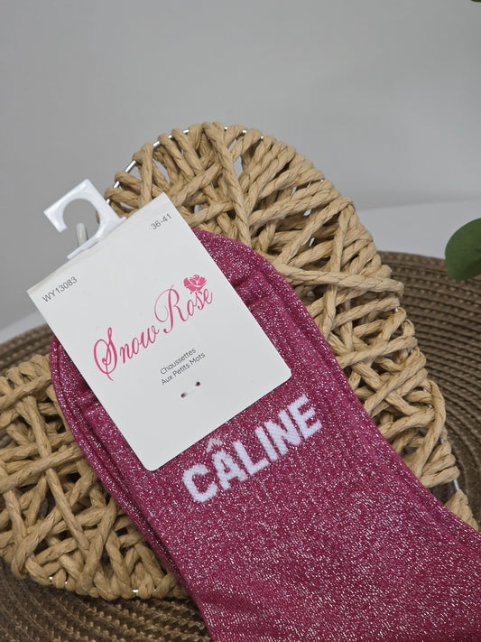 CALINE - Chaussette à Paillette  Rouge Grenat