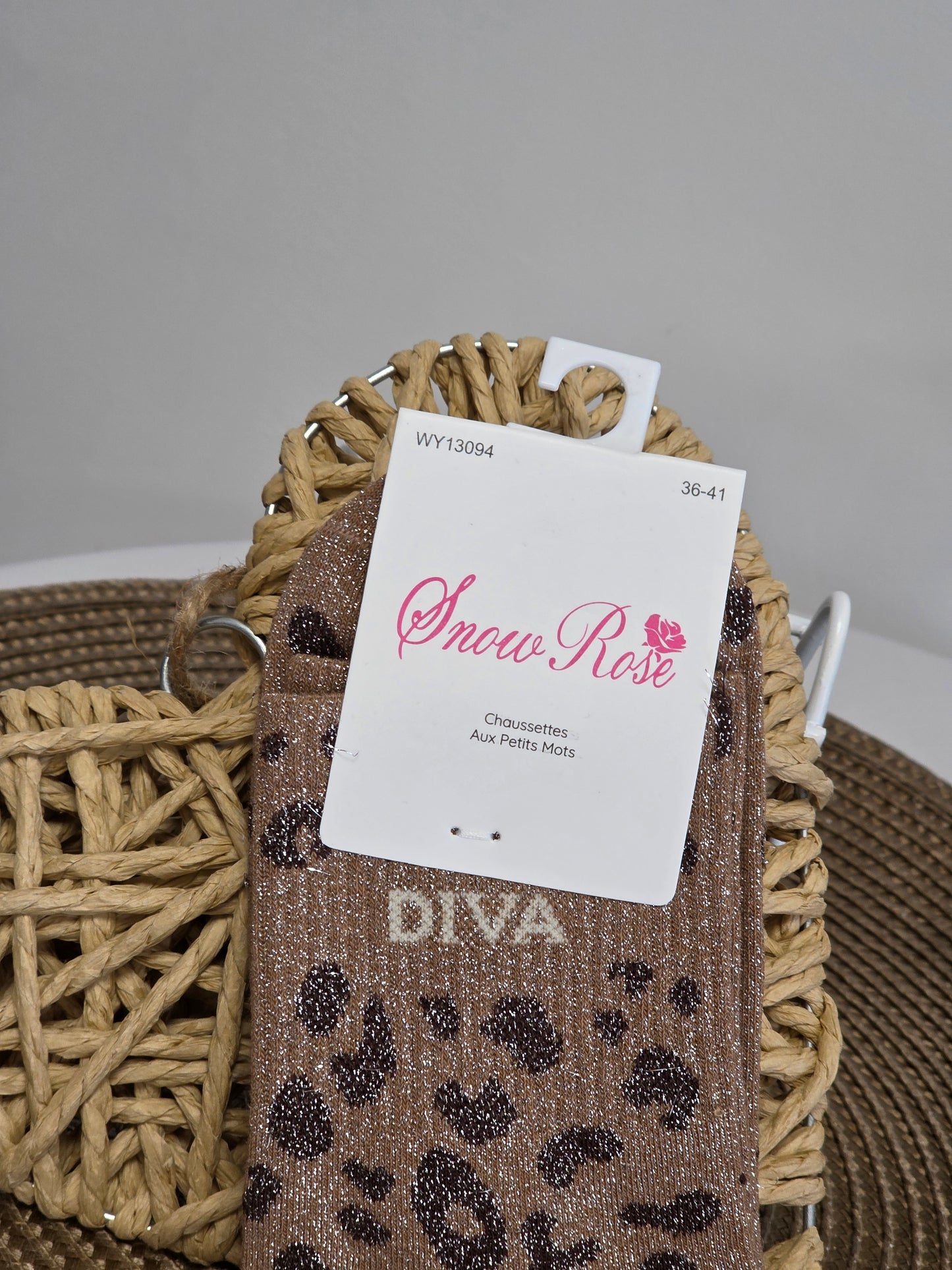 DIVA - Chaussette à Paillette Léopard  Marron