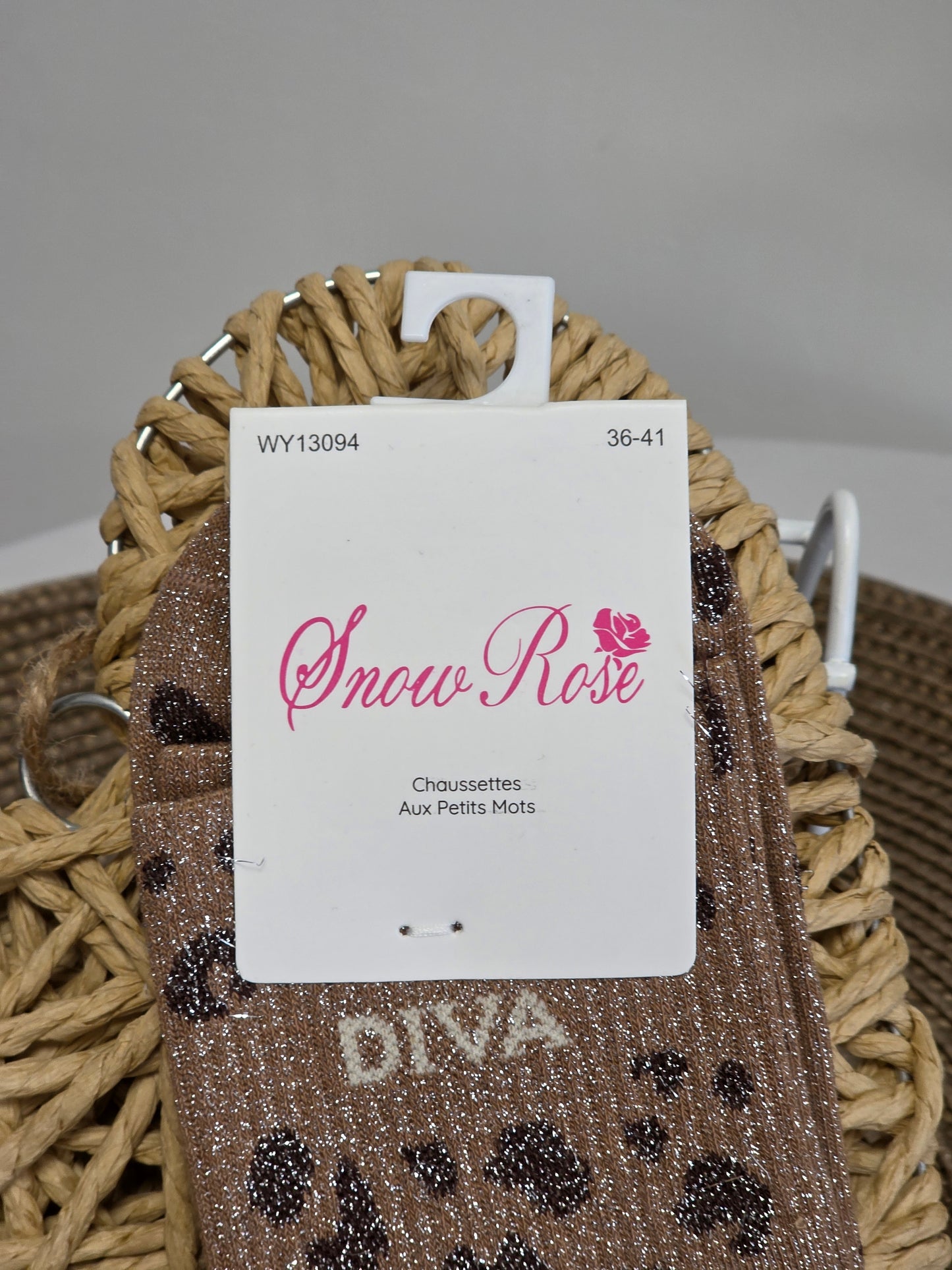 DIVA - Chaussette à Paillette Léopard  Marron