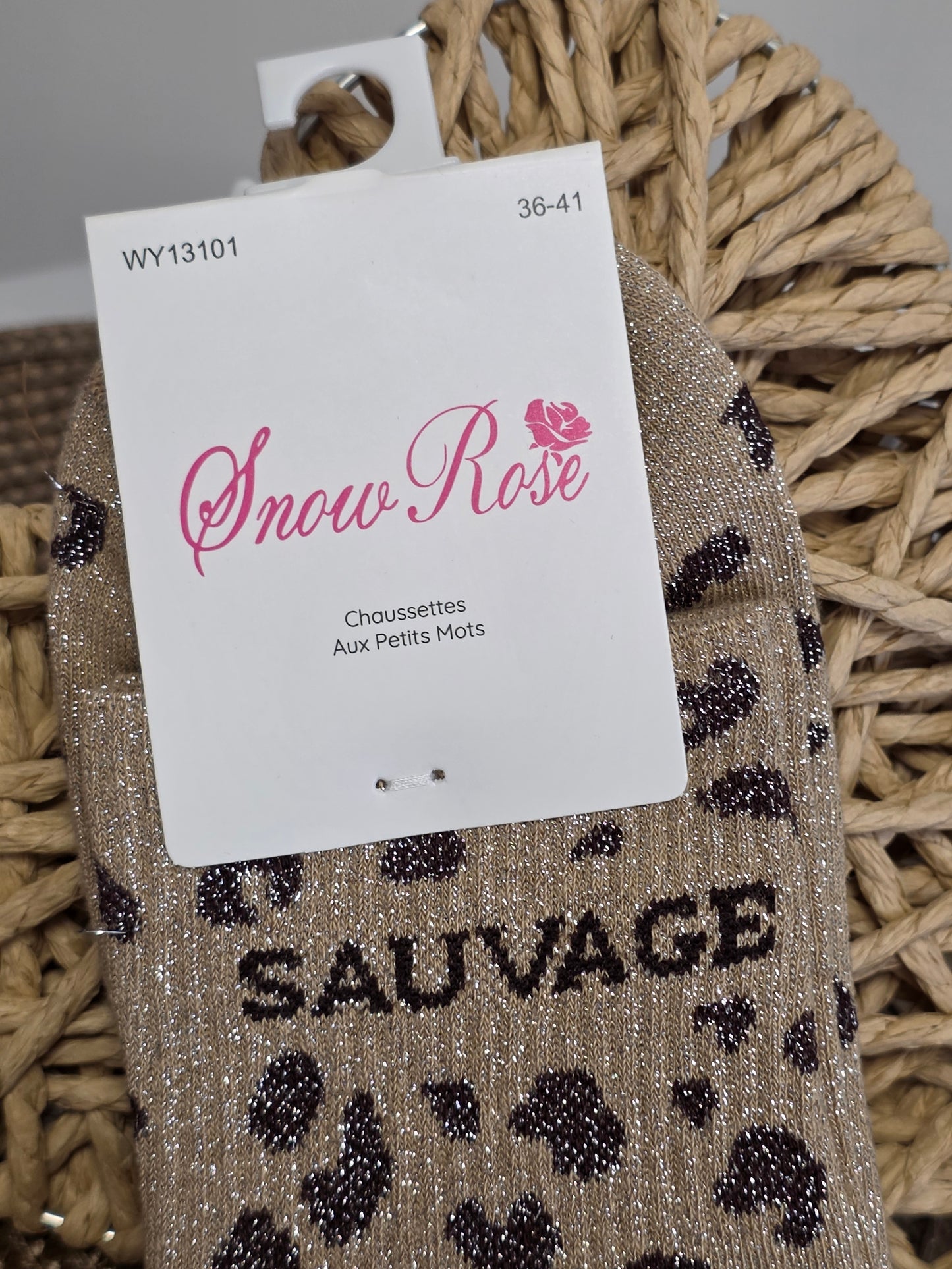 SAUVAGE - Chaussette à Paillette Léopard  Beige