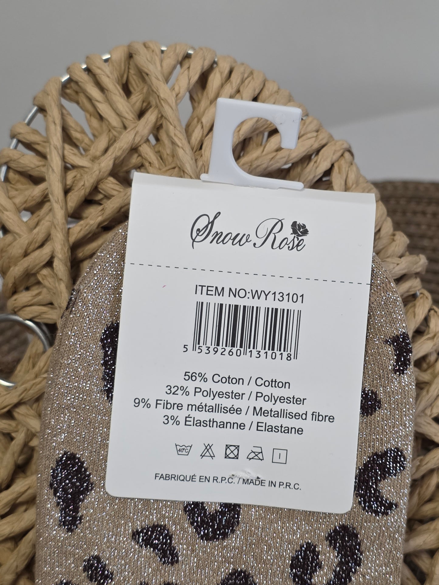 SAUVAGE - Chaussette à Paillette Léopard  Beige