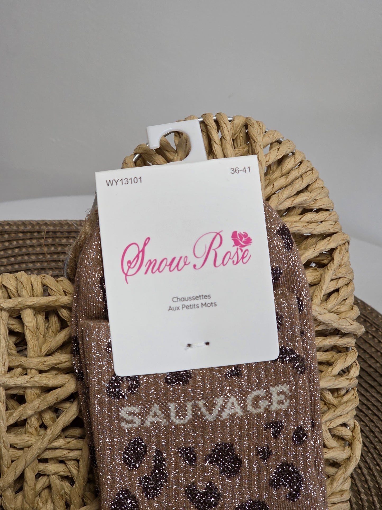 SAUVAGE - Chaussette à Paillette Léopard  Marron