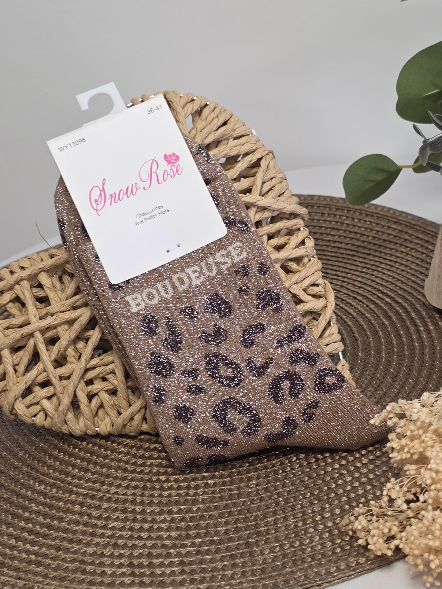 BOUDEUSE - Chaussette à Paillette Léopard  Marron