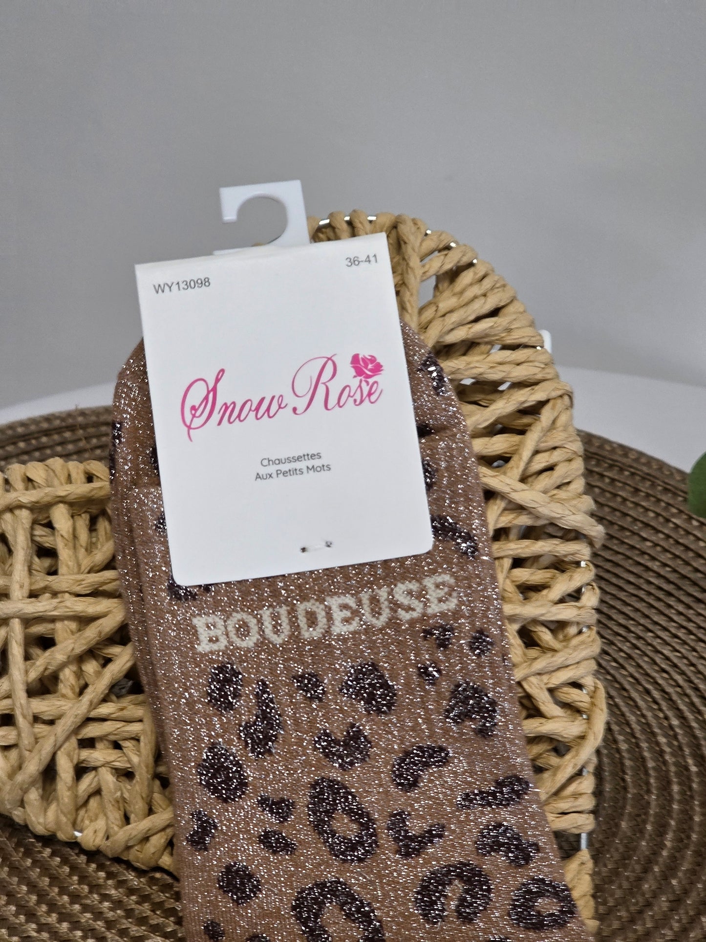 BOUDEUSE - Chaussette à Paillette Léopard  Marron