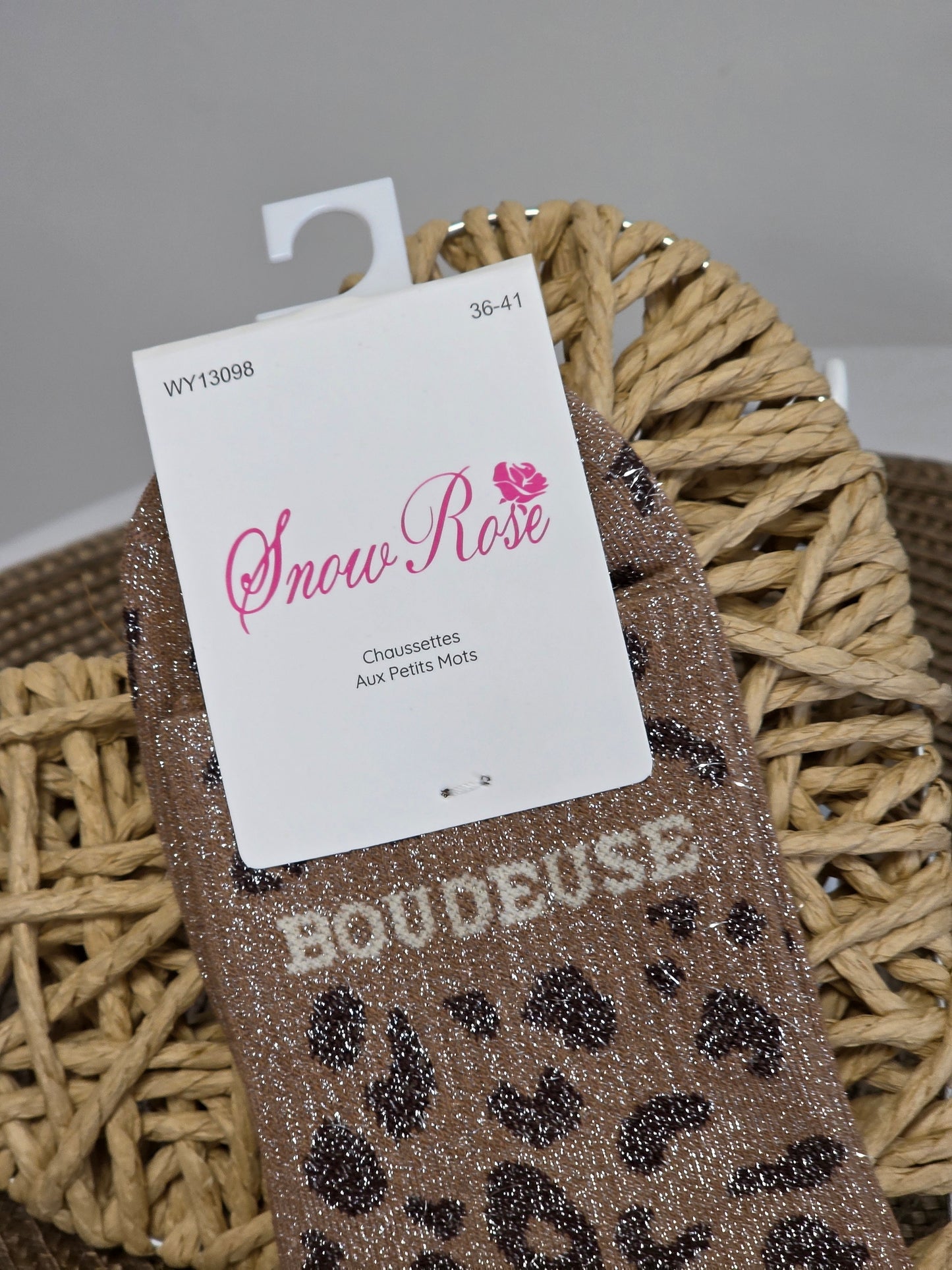 BOUDEUSE - Chaussette à Paillette Léopard  Marron