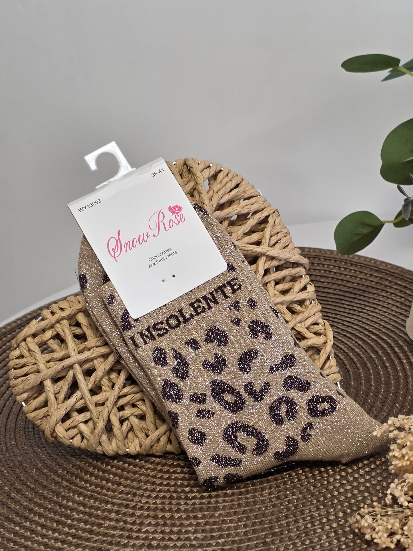 INSOLENTE - Chaussette à Paillette Léopard  Beige